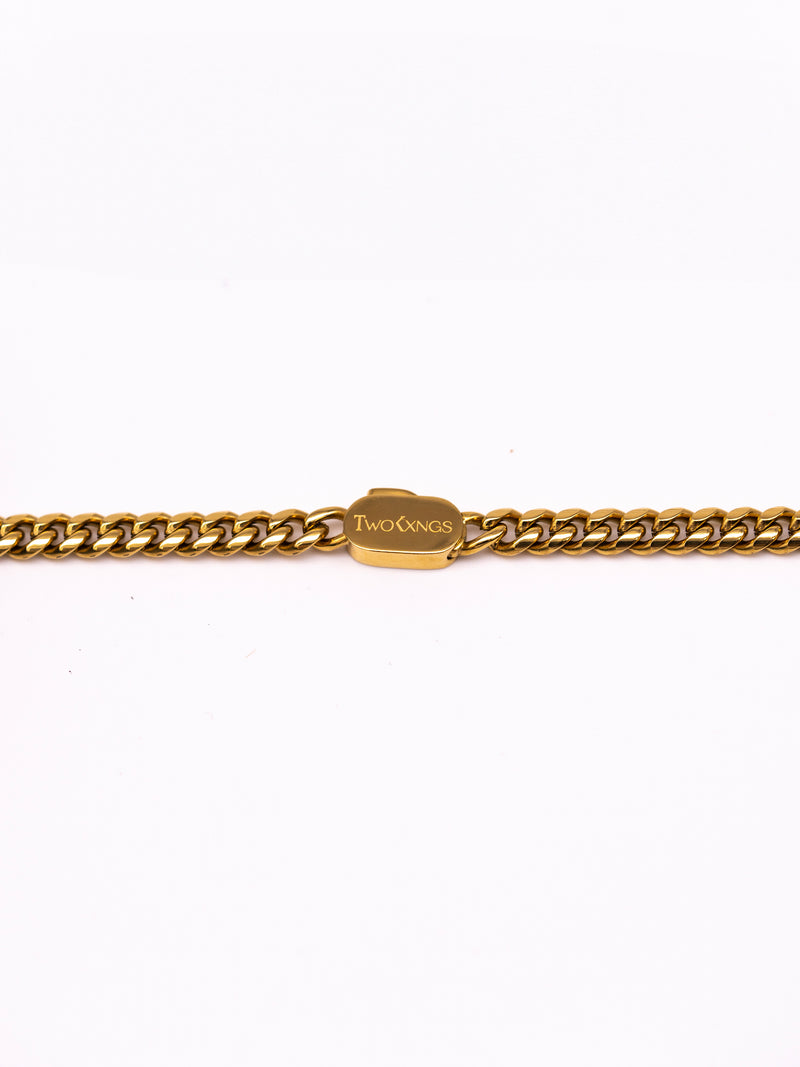 Close-up of the Midas box clasp with engraved Two Kxngs branding